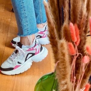 Maje Faster Athletic Leather Sneakers in White & Pink Sz.37